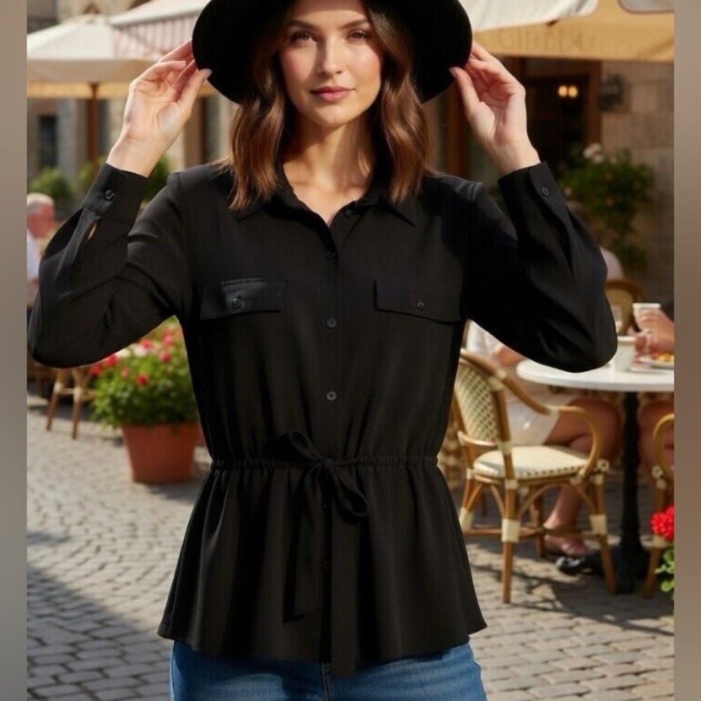 NWOT Modern Works Black Utility Inspired Top Sz Large